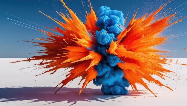 Photo vivid cyan and bright orange explosion creates dynamic visual energy