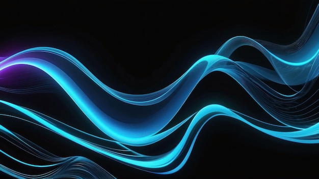 Photo vivid cyanelectric blue futuristic cybernetic waves in dynamic motion on a dark background