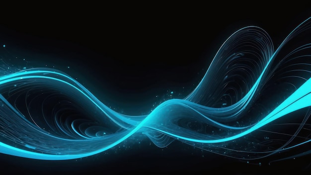 Vivid cyanelectric blue futuristic cybernetic waves in dynamic motion on a dark background