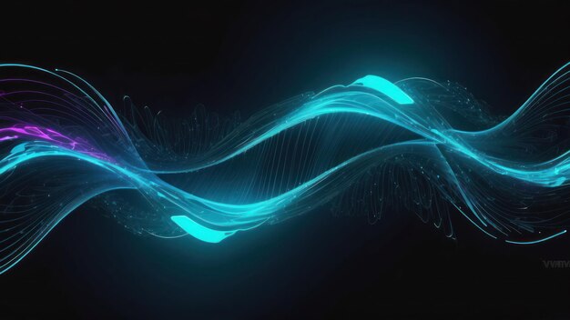 Vivid cyanelectric blue futuristic cybernetic waves in dynamic motion on a dark background