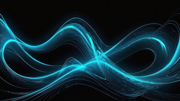 Vivid cyanelectric blue futuristic cybernetic waves in dynamic motion on a dark background