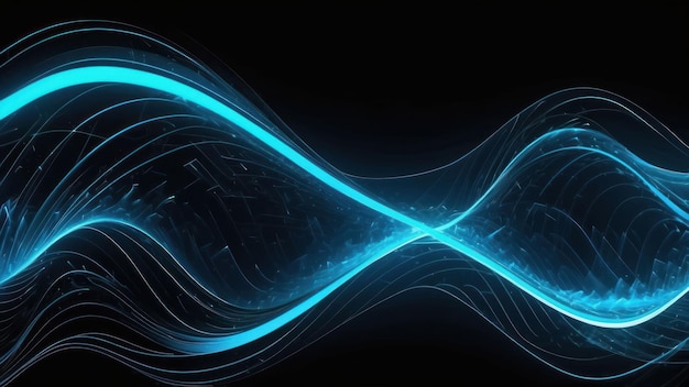 Vivid cyanelectric blue futuristic cybernetic waves in dynamic motion on a dark background