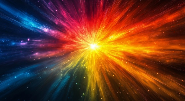 Photo vivid explosion of colors radiating outward against a dark cosmic background