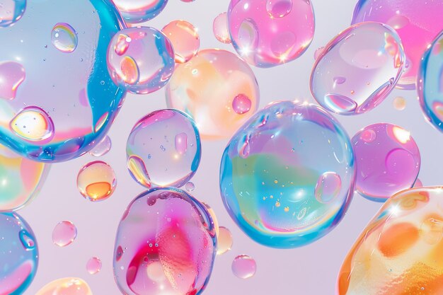 Photo vivid floating soap bubbles with colorful reflections