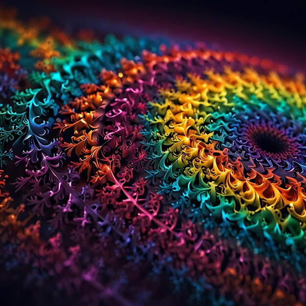 Photo vivid fractal patterns glowing with radiant rainbow hues in a mesmerizing and dynamic visual display