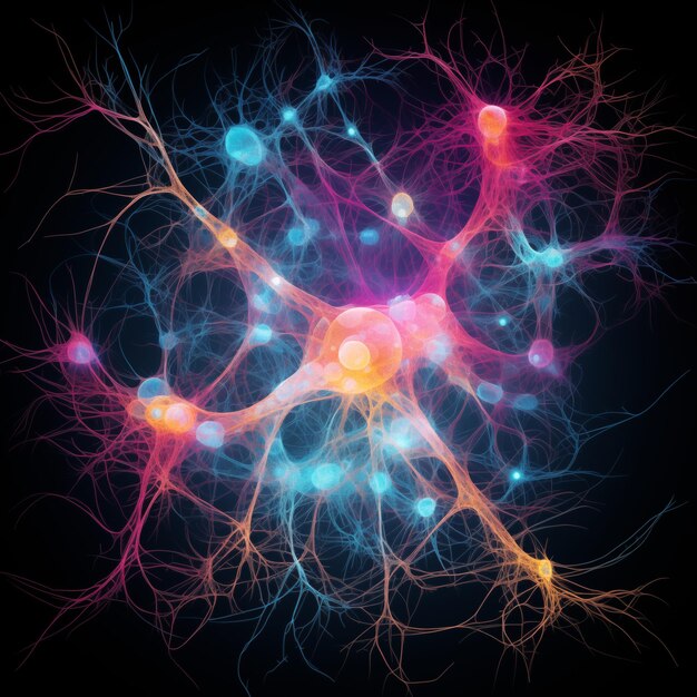 Photo vivid and glowing neural networks showcasing brain cell connections