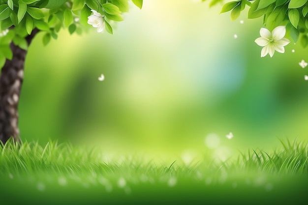 Vivid green realistic blurred spring background