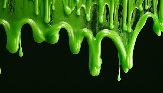 Photo vivid green slime dripping on black background abstract texture