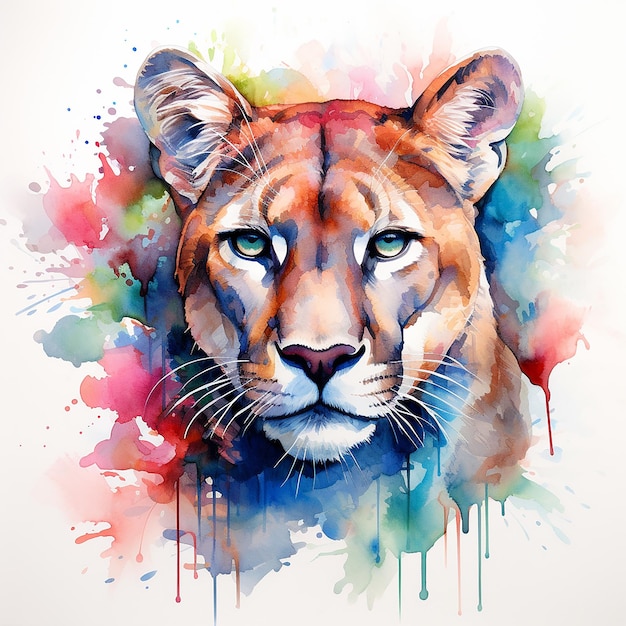 Vivid Jaguar Portrait Watercolor with Colorful Splashes