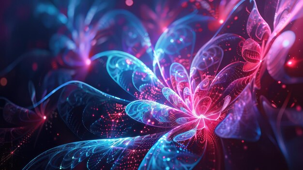 Photo vivid neon floral abstract art