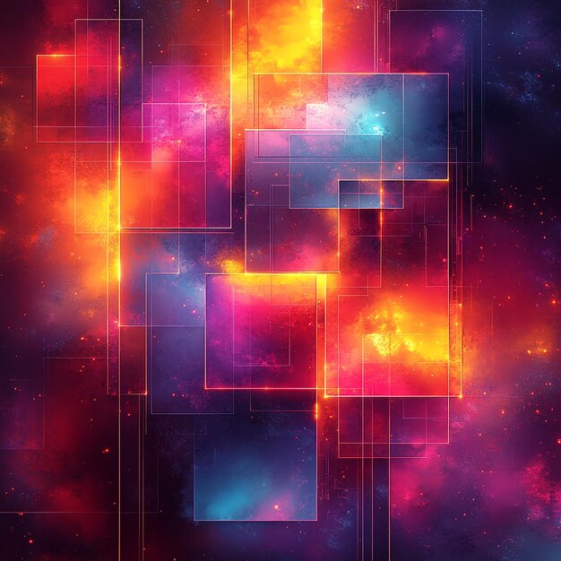 Photo vivid neon fusion energetic geometric abstracts in a cosmic glow