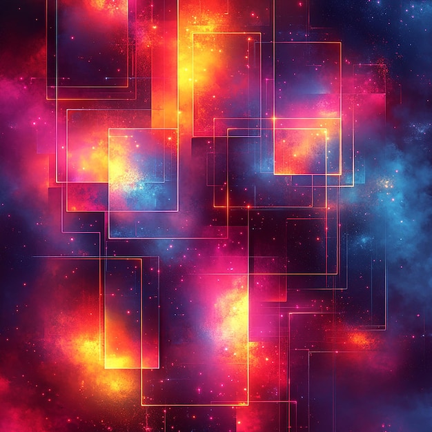 Photo vivid neon fusion energetic geometric abstracts in a cosmic glow