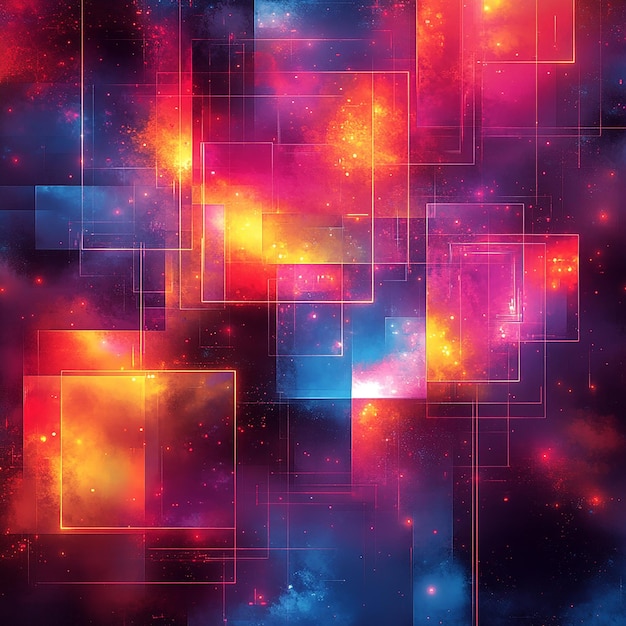 Photo vivid neon fusion energetic geometric abstracts in a cosmic glow