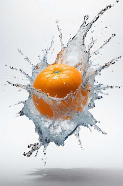 Photo vivid oranges splashed with water creating dynamic droplets