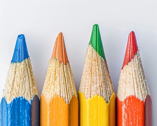 Photo vivid pencil tips in a row on white backdrop back to school supplies concept for educational themes