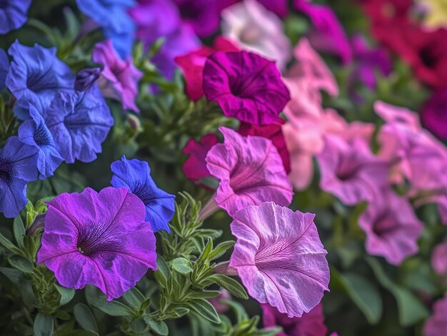 Vivid Petunias Enhancing a Colorful Flower Bed