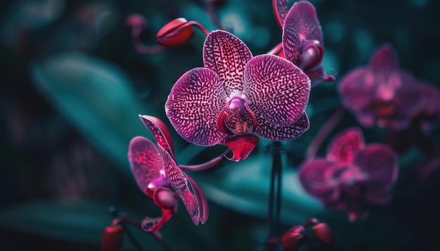 Photo vivid pink orchids blooming gracefully against a dark background in a serenity garden