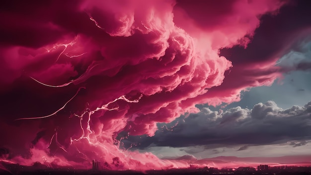 A Vivid Pink Stormy Sky With the Clouds Swirl