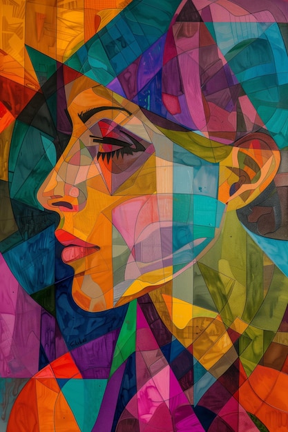 Vivid Portrait with Multicolored Stained Glass Art Style