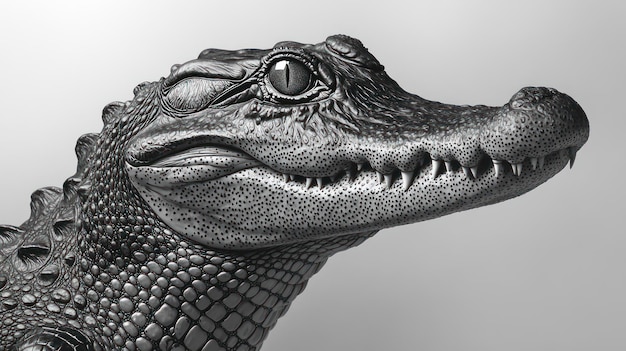 A vivid portrayal of a crocodile shows its rugged features and striking look