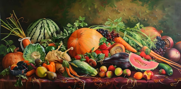 Vivid Portrayal of Fresh Summer Produce in Colorful Composition