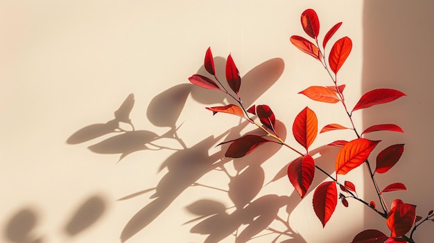 Vivid Red Autumn Leaves with Sunlight Shadows Nature Photography