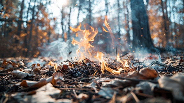 Vivid sparks fly as underbrush ignites forewarning a possible wildfire