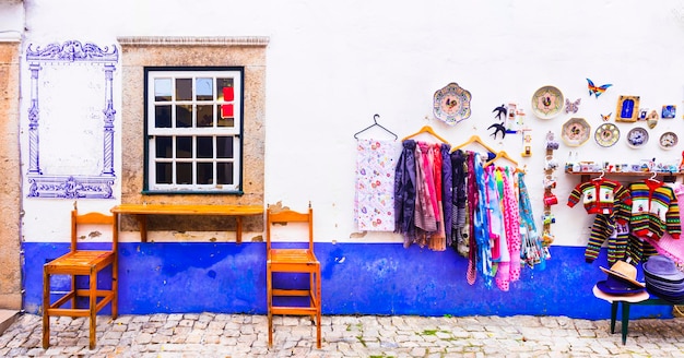 Vivid streets of old town Obidos in Portugal