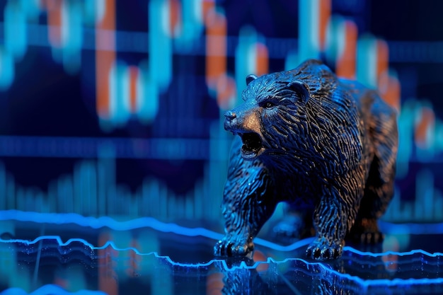 Vivid sunrise light enhances bear market rally showing steep decline in blue graphs