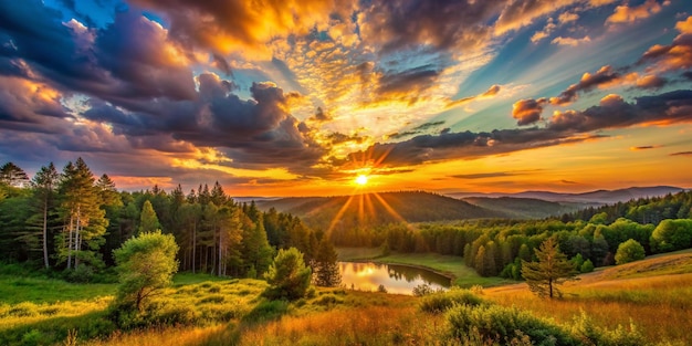 Vivid Sunset in Serene Nature Landscape