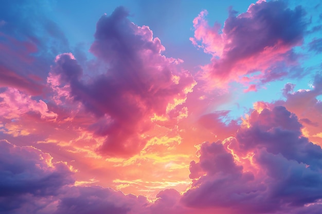 A vivid sunset sky with hues of orange pink and purple creating an enchanting background for produ