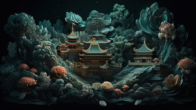 Vivid and Vibrant 3D Chinese Illustration Generative ai