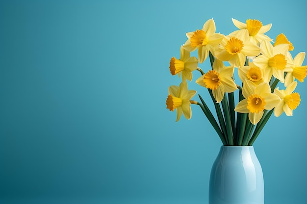 Vivid yellow daffodils on tranquil blue background Spring blooms and floral beauty