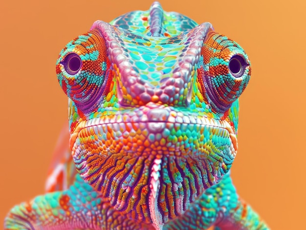 Photo vividly colored chameleon with striking patterns