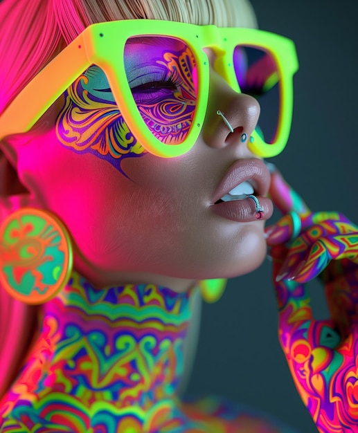 Vividly Colorful Neon Face Art