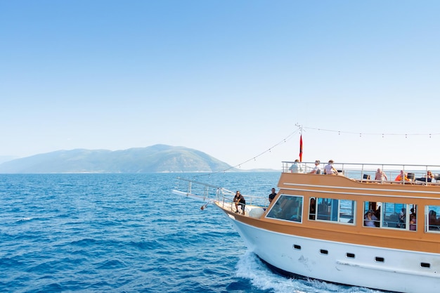 Vlora Albania July 2023 Steamboat for walks in the Adriatic Sea