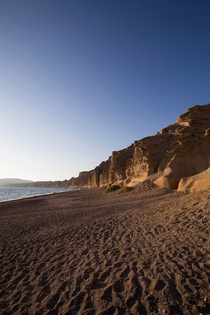 Vlychada beach volcanic ash sand rock formation on Santorini island in Greece