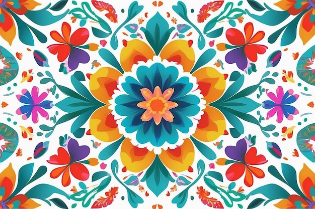 Photo vmexican flower pattern in bright colors on a white backdrop generative ai