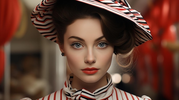 vogue photo shoot my fair lady aesthetic model looks like Leslie Caron updo hairstyle with hat