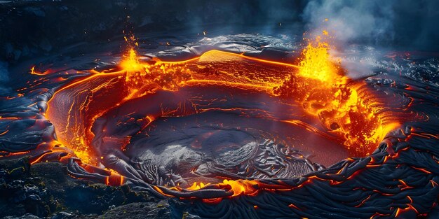 Photo volcanic chamber filled with bubbling molten rock emitting intense heat and sulfuric gases concept volcanic eruptions lava flow sulfuric gas extreme heat geothermal energy