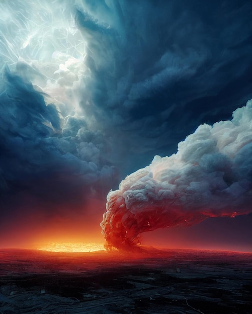 Volcanic Eruption Apocalyptic Epic Digital Art Illustration Vertical Background