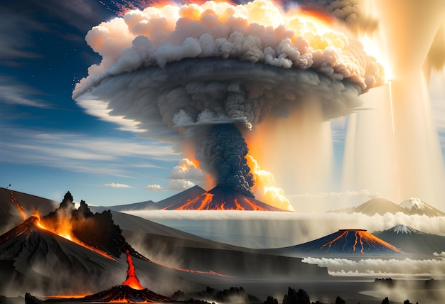 A volcanic eruption a dramatic sky ai generated