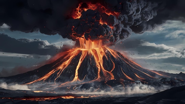 Volcanic Eruption With Beautiful Night Landscape