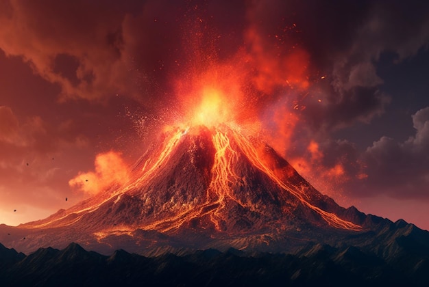 Volcanic eruptions Lava flows down the slope generative ai