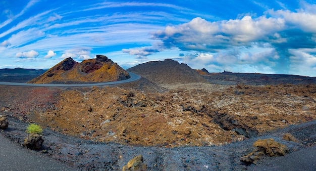 Volcanic landscape at Timanfaya.National Park.Lanzarote.Canary Islands.Spain.