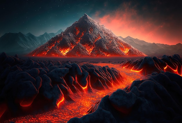 Volcanic lava field on an alien planet neural network produced artwork