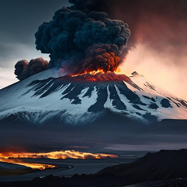 Photo volcanic mountain in eruption earth day