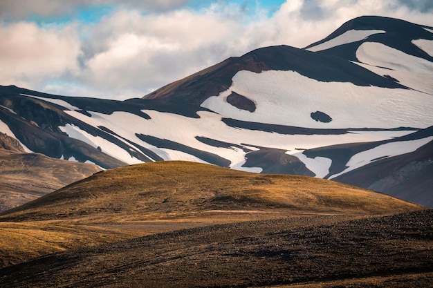 Volcanic mountain and hill in remote wilderness on geothermal area in summer at Highlands of Iceland