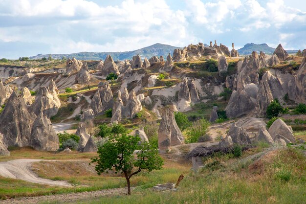 Volcanic rocks and limestone cliffs in Cappadocia valley Turkey Tourism and travel geology and soil erosion