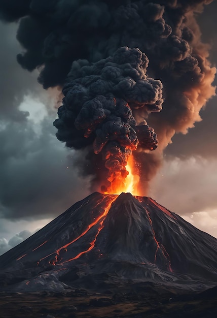 Photo volcano erupting from a volcano with a volcano in the background